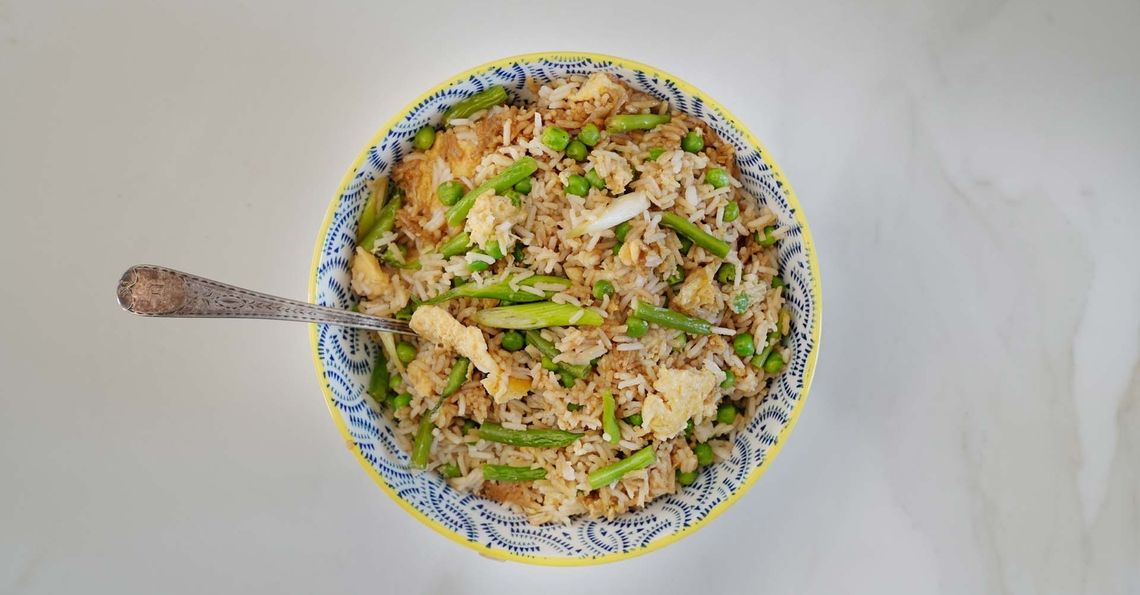 Egg fried rice in serving bowl